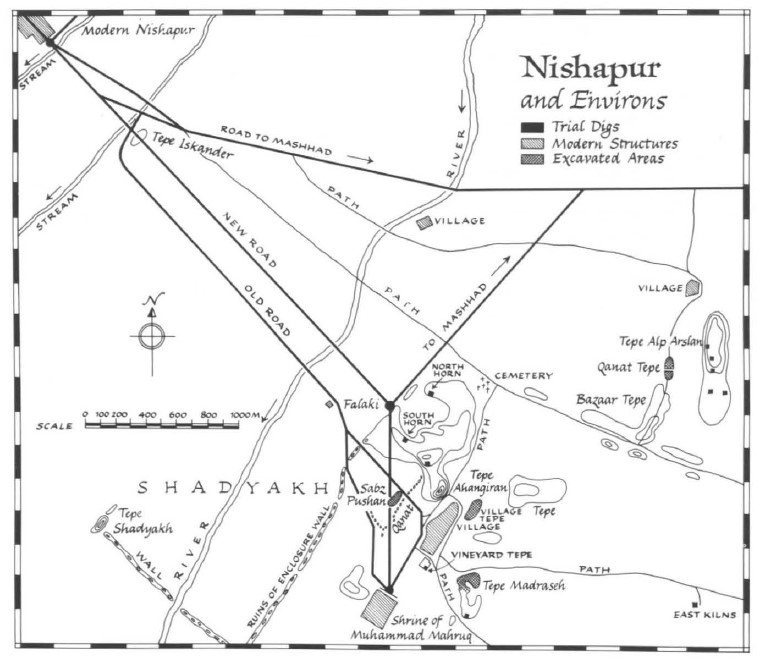 Map of the area. Notice Shadyakh to the west of the site. This is now a covered archeological park and can be easily found today.