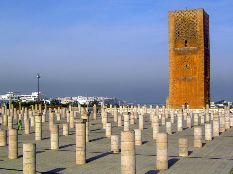The Hasan Tower was only half completed, yet it towers above the whole complex.