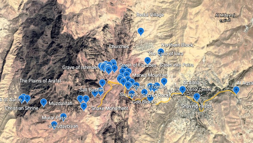 Places mentioned in the Petra Tool