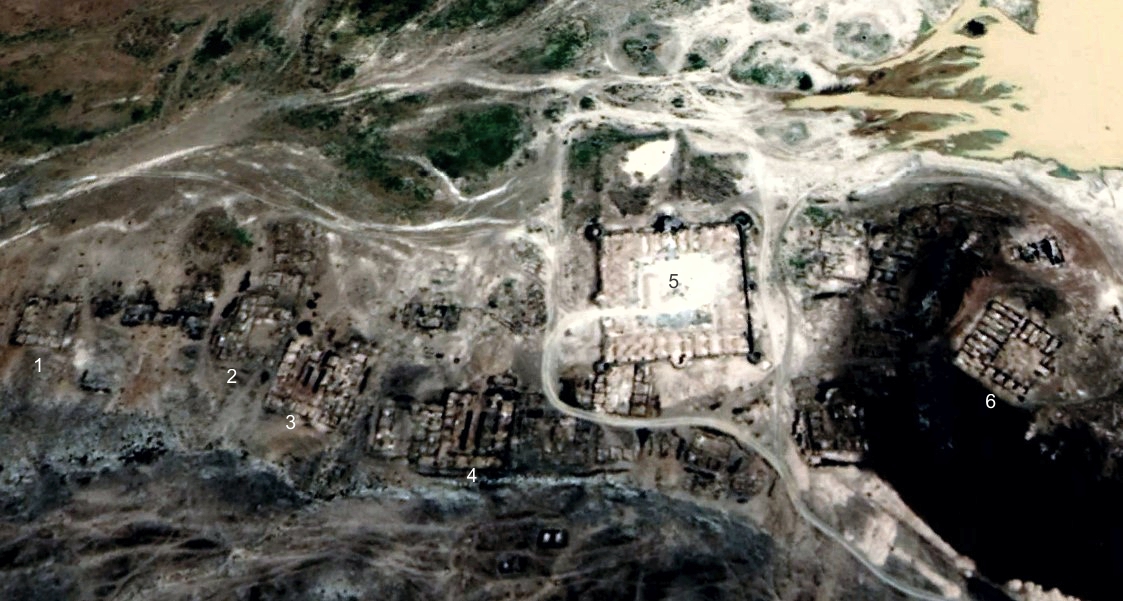In the above image, Walid’s Mecca-facing Qasr is #5.  Qasr 3 faces the Between Qibla. Some of the earlier Qasrs do not seem to have a clear Qibla direction.