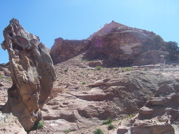 Looking up to the top of the mountain in Petra.