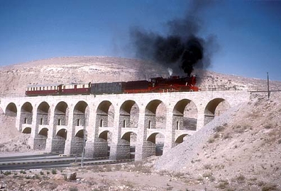 A steam train crosses the Amman viaduct